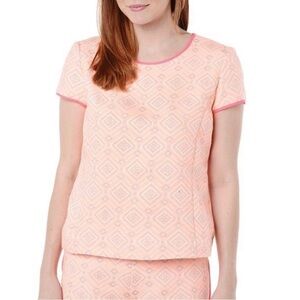 STS Sail to Sable Melon Jacquard Top Short Sleeve Neon Hot Pink Trim Zip Large